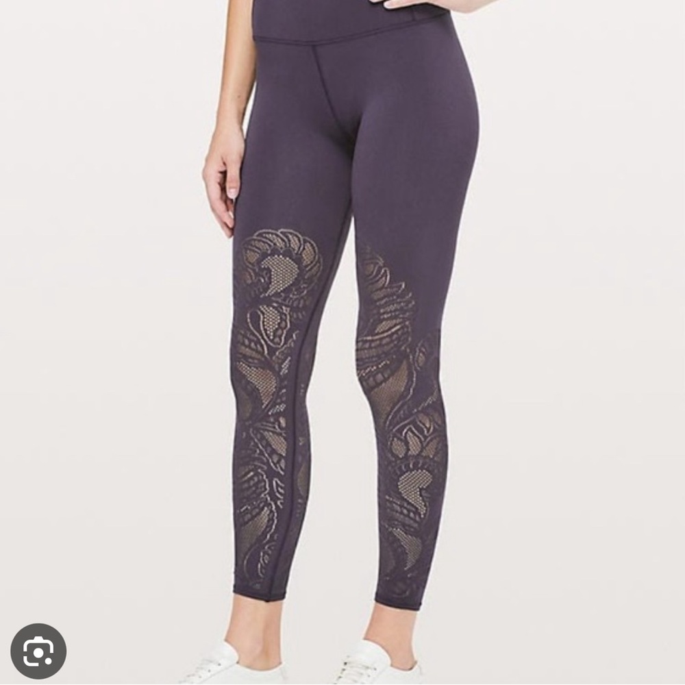 Lululemon Leggings - full length with lace cut out design (dark navy/purple)